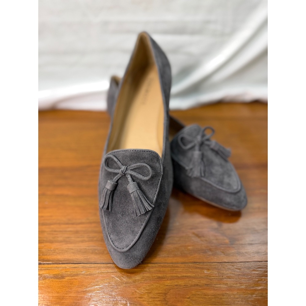 Talbots Womens Grey Suede Tassel Bow Pointed Toe Loafers Flats Size 10.5M